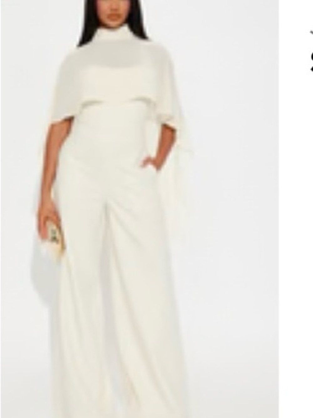 Fashion Nova Cream Cape-Overlay Wide Leg Jumpsuit